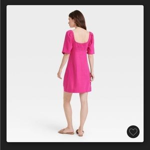 Women’s Puff Short Sleeve Dress - A New Day - Pink - XL